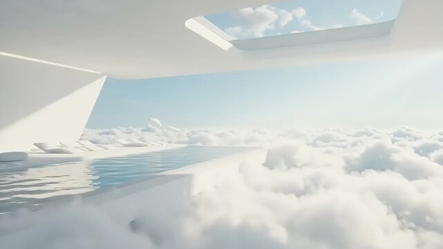 Tranquil Modern Architecture, Cloudy Oasis, Swimming Pool, Serene Environment, Majestic View, Luxury Retreat