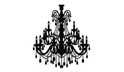 An ornate black chandelier is prominently displayed against a stark white background showcasing intricate detailing and a striking silhouette high quality professional detailed modern © rsvect02