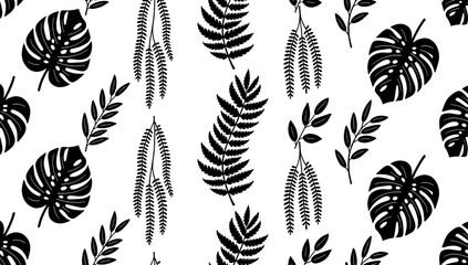 A striking black and white image featuring Monstera leaves, perfect for adding a tropical touch to website backgrounds, design projects, or marketing  © tordi