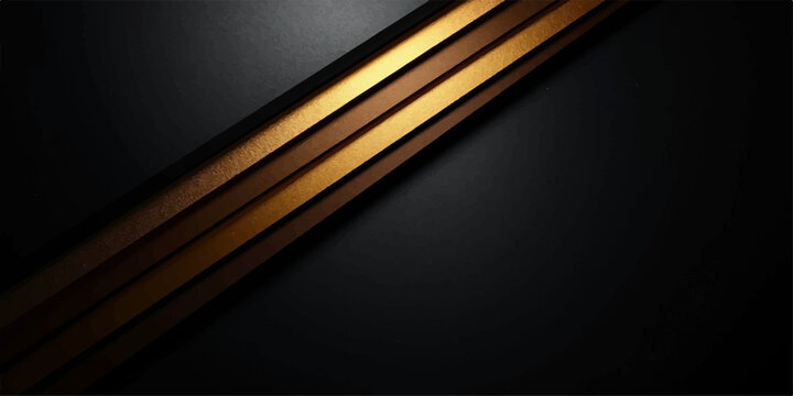 Abstract dark black striped background with gold  metallic line texture and spotlight design