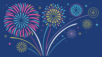 Naklejka premium Vector illustration colorful fireworks exploding in night sky celebration and festive background with fireworks