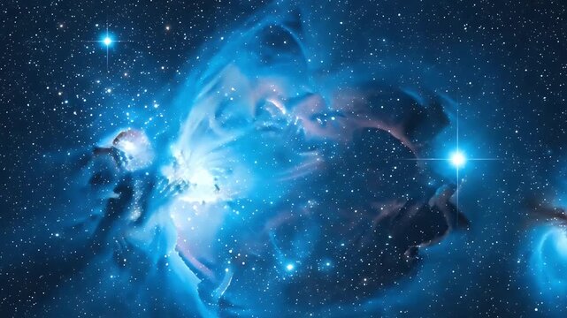 Vibrant blue nebula amidst a field of twinkling stars in deep outer space, cosmic galaxy background