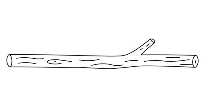Single wooden tree branch with small twig segment hand drawn sketch style vector graphic for nature design projects