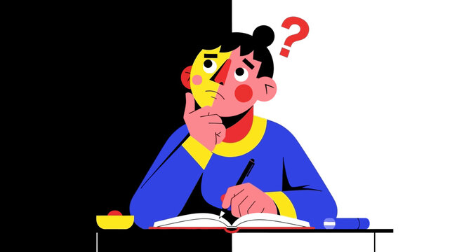 person sitting at a desk with a puzzled expression.