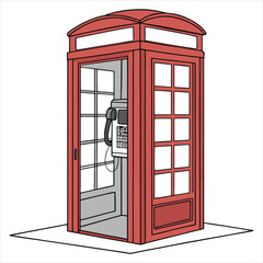 Obraz premium Red telephone booth open with phone inside classic British landmark.