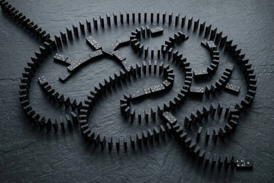 Intricate Domino Arrangement Reflecting Neural Networks in a Conceptual Exploration of Cognitive Dynamics and Systems Thinking captured with clarity