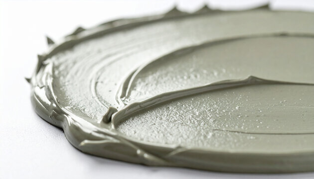 Smooth smear of beige clay face mask on clean background, creamy matte texture, concept of skincare, nourishment and wellness