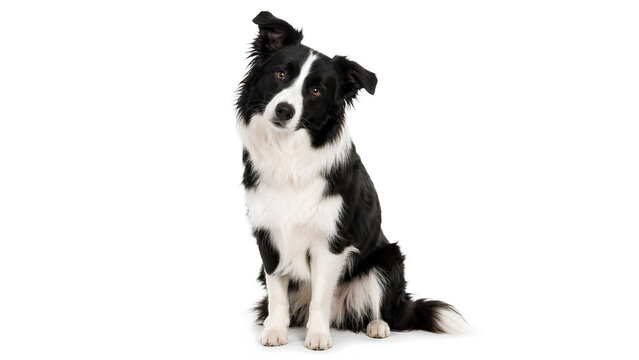 Border Collie Sitting with Head Tilt on White Background