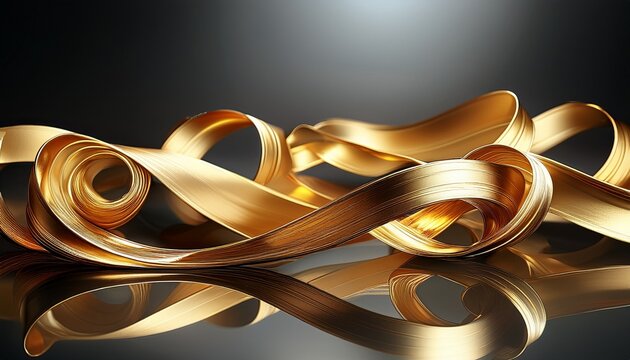 swirling golden ribbon on reflective surface
