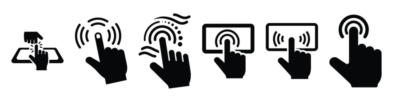 A collection of touchless interface silhouette business icon set, black color and white background