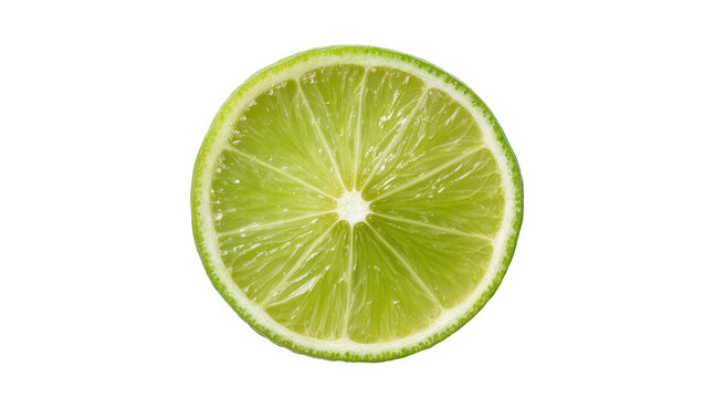 Vibrant green lime slice with juicy pulp, isolated on transparent background
