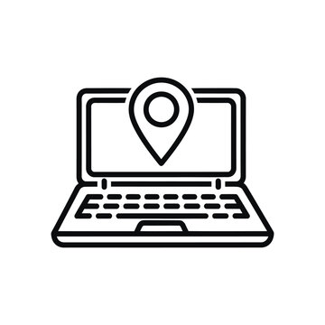 Laptop with location pin icon on screen symbolizing geolocation services