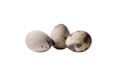 Obraz premium Three speckled quail eggs clustered together, isolated on transparent background