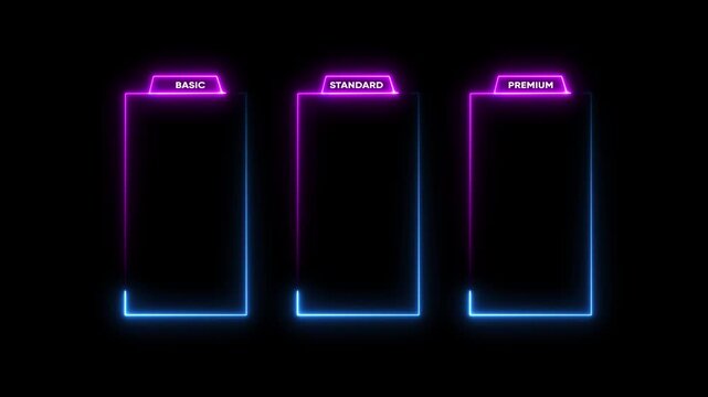 Neon pricing table ui with basic standard options glowing