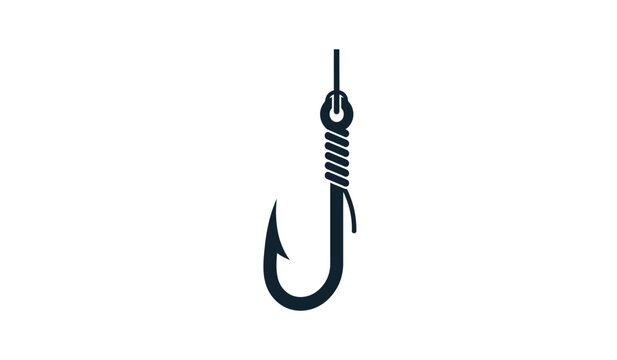 A striking depiction of a dark blue fishing hook suspended by a rope showcasing a minimalist design silhouette high quality professional detailed modern elegant