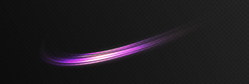 Abstract purple curved light trail with glowing neon motion effect