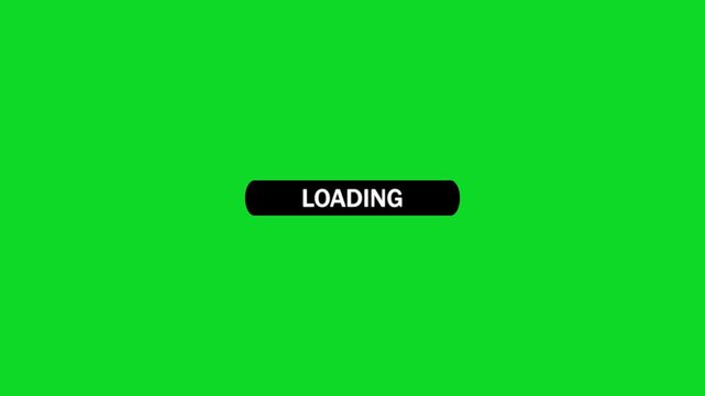 Black rounded rectangular button with white text loading and a black computer mouse cursor hovering over it on a vibrant green background signifying a process in progress