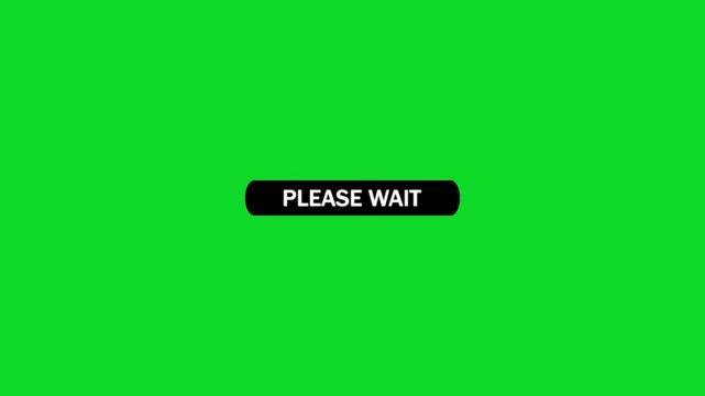 A black rounded button with white text reading pleasewait is displayed centrally on a vibrant green screen background with a computer mouse cursor pointing at the button