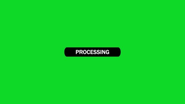Black rounded rectangular button with white text procesing and a black computer mouse cursor hovering over it on a vibrant green background indicating an ongoing operation