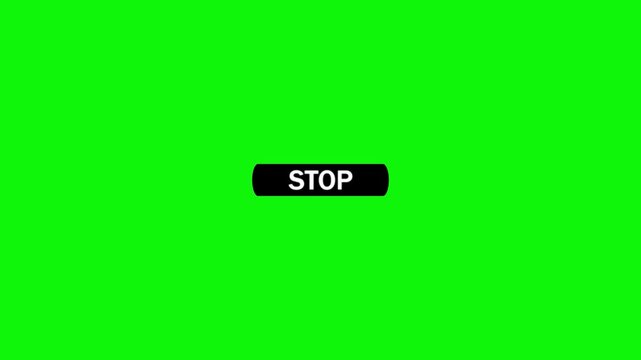 Black rounded button with the word stop in white text and a cursor arrow hovering over it on a bright green background