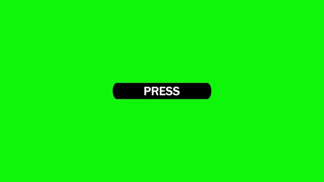 Animated black button with white text pres and a cursor hovering over it on a vibrant green screen background for easy compositing and editing keywords: press, button, click, cursor