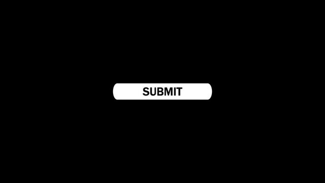 A white rounded button with the text submit in black font is displayed against a solid black background with a white computer mouse cursor pointing at the button