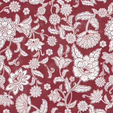 Block print hand drawn red oxide color for textiles fabrics