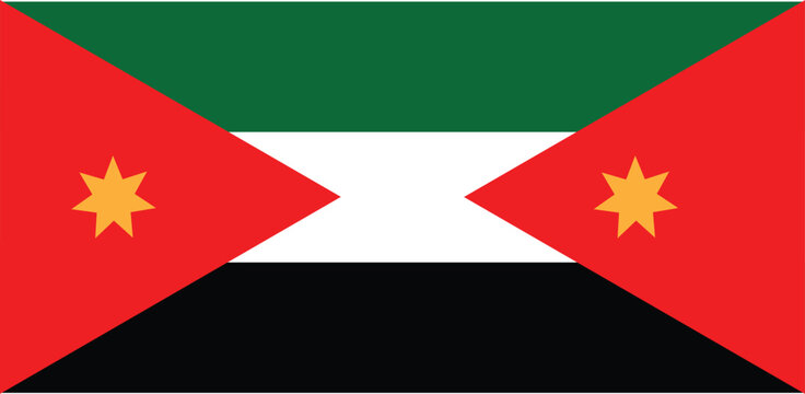 National flag vector illustration, green white and black horizontal stripes with red triangles and yellow stars, patriotic country symbol