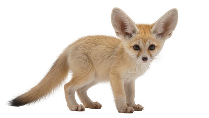 Obraz premium Small fennec fox with large ears standing, isolated on transparent background