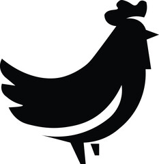 Minimalist rooster silhouette vector, black chicken icon for farm branding, modern poultry logo design isolated on white background © Artech