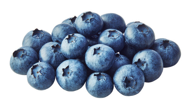 Pile of fresh, ripe blueberries isolated on transparent background