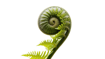 Green fern frond unfurling in a spiral shape, isolated on transparent background © Luke