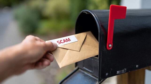 Receive an unidentified letter, put it into a mailbox, concept of fraud, deceptive communication delivery, unsolicited mail, or phishing attempt