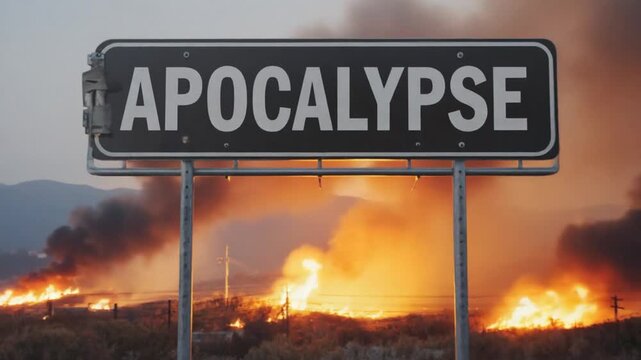 Sign of "apocalypse" with the world engulfed in flames.