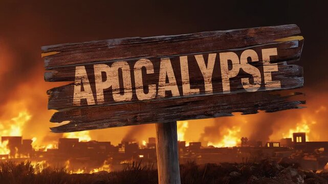 Sign of "apocalypse" with the world engulfed in flames.