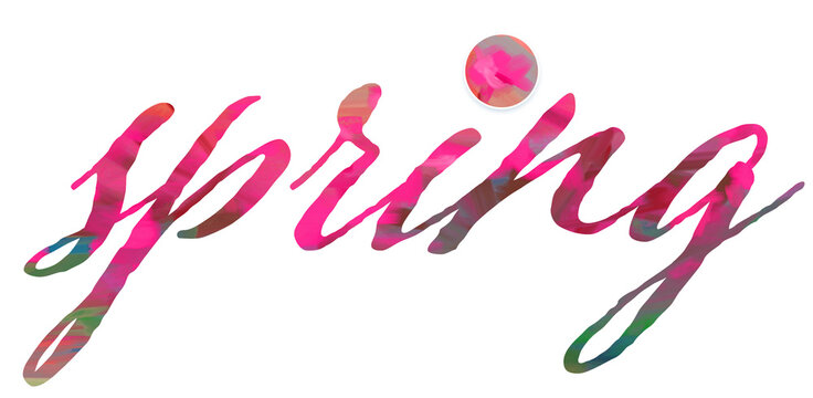 Transparent PNG Image "spring" text w/Whimsical, Fun, Abstract or Impressionistic Digital Illustration or art of Vibrant, colorful, Hot Pink Flowers in Bloom in Background of Text