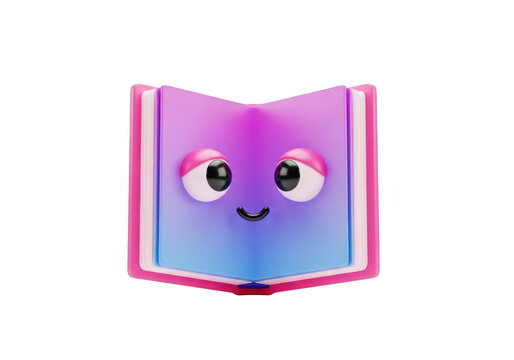 Cute pink cat face with heart eyes in a colorful book