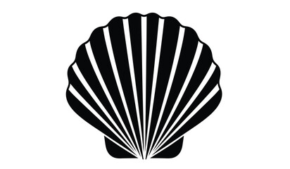 A striking black and white illustration depicts a detailed seashell form with radiating ridges and a curved edge a beautiful silhouette high quality professional © rsvect02