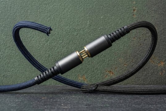 Elegant interconnection of braided cables showcasing intricate design elements, harmonizing aesthetics with functionality in a contemporary tech environment