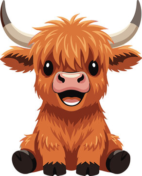Cute Cartoon Highland Cow Vector Illustration