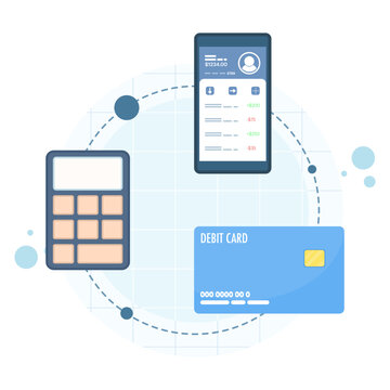 Mobile app smart wallet illustration, symbolizing digital payment, e-wallet system, secure transaction, personal finance management, cashless lifestyle, and modern financial technology concept.