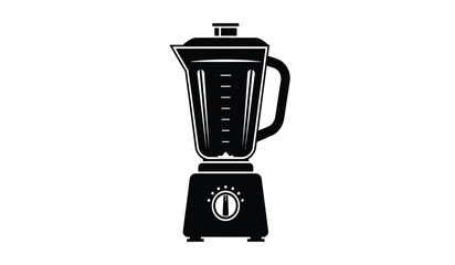 A stark black silhouette of a modern kitchen blender stands prominently against a plain white background showcasing its form silhouette high quality professional detailed © rsvect02