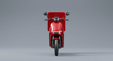 Fototapeta premium Red delivery scooter front view on grey background