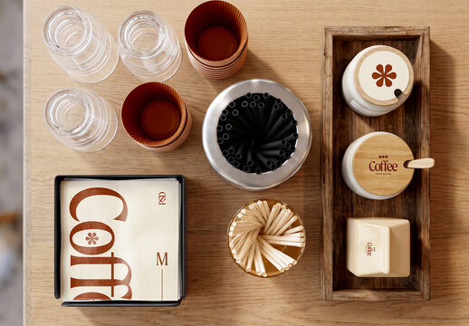 Coffee Shop Counter Flat Lay Mockup