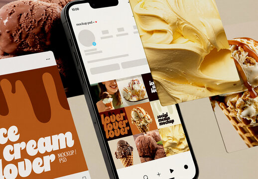 Smartphone Social Media Cards Mockup