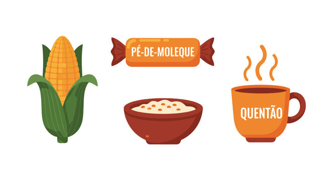 Set of traditional brazilian food items and beverages