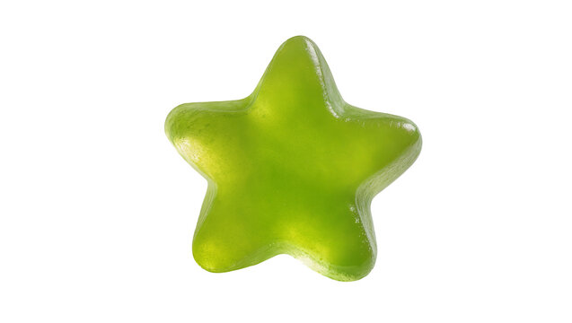 Green star-shaped gummy candy, isolated on transparent background