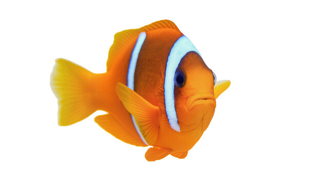 Orange clownfish with white stripes, isolated on transparent background