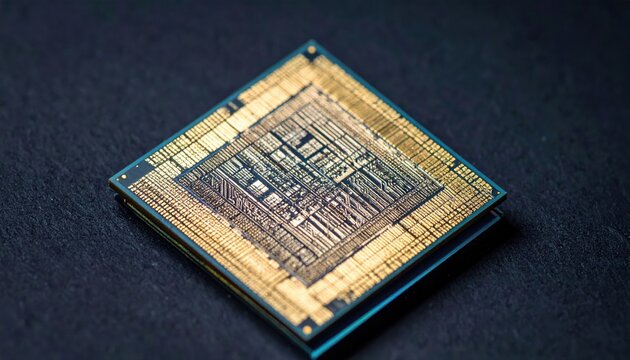 Intricate microscopic view of a quantum gate etched onto a sapphire substrate showcasing precision engineering in advanced computer hardware components for future technology development.