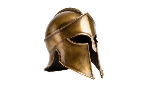 Ancient bronze Corinthian helmet with ornate crest, isolated on transparent background